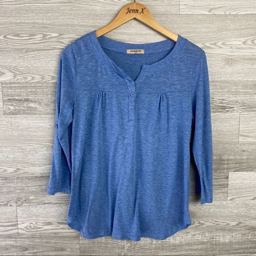 Jazzco Blue Long Sleeve Button Up Blouse